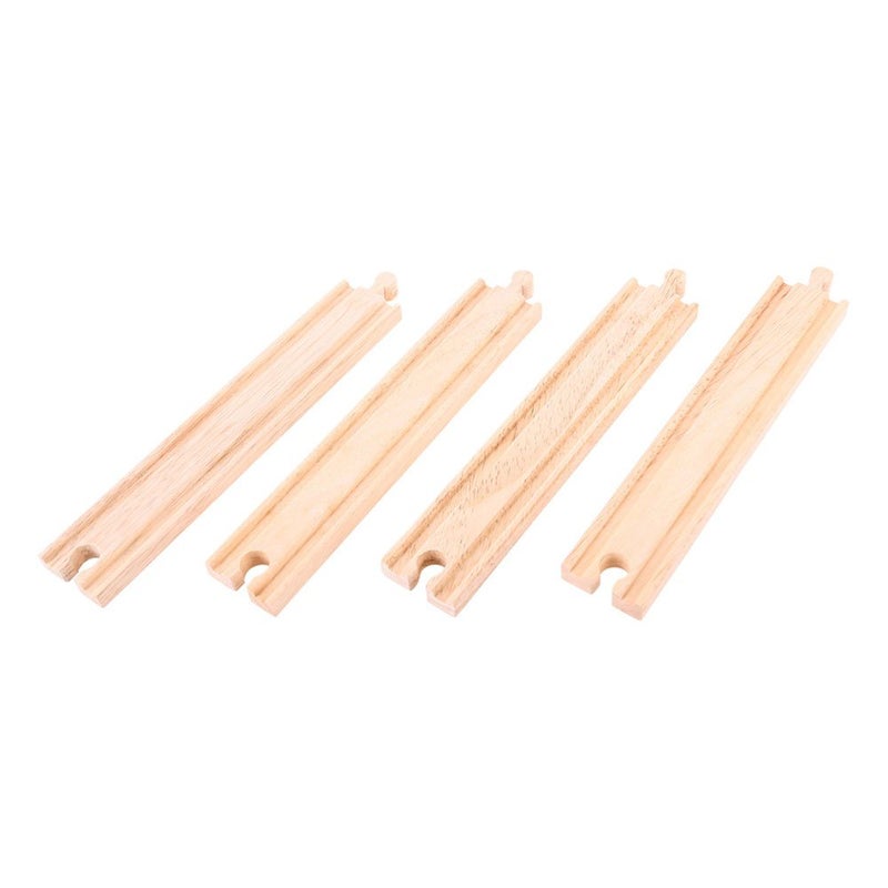 بيجيجز ريل Bigjigs Rail Long Straights (عبوة من 4 قطع) - العلامات التجارية الرئيسية الأخرى للسكك الحديدية الخشبية متوافقة - Image 1